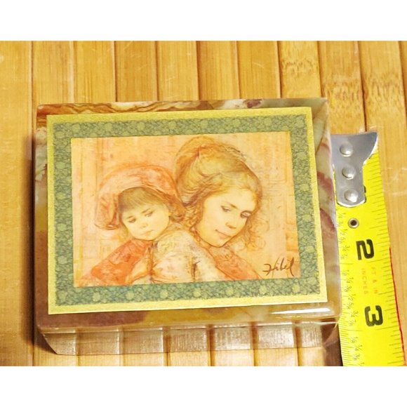 Vtg 1985 EDNA HIBEL Mother And Child Blood Stone Marble Artwork Trinket Box 3x4" - Picture 10 of 11